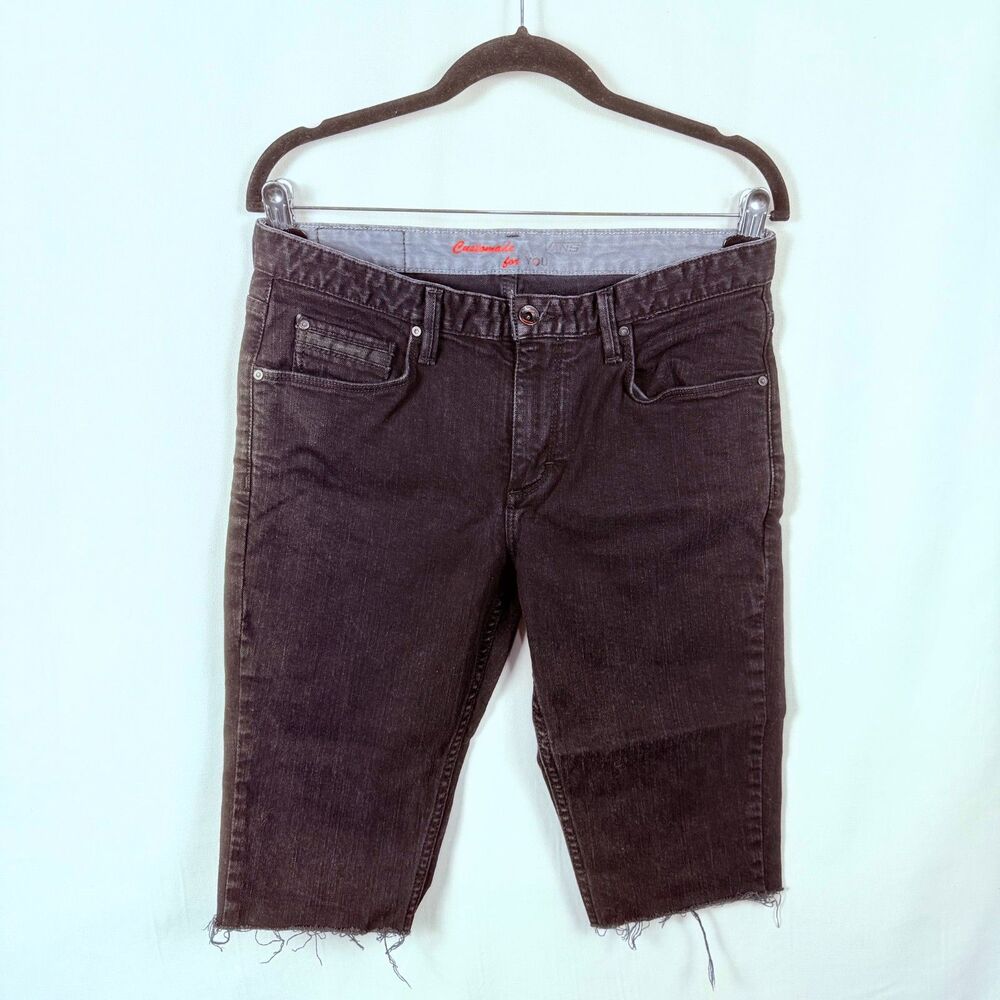 VANS Men's Black Dark Wash Denim Jeans Cut Off 5-Pocket Men's 32